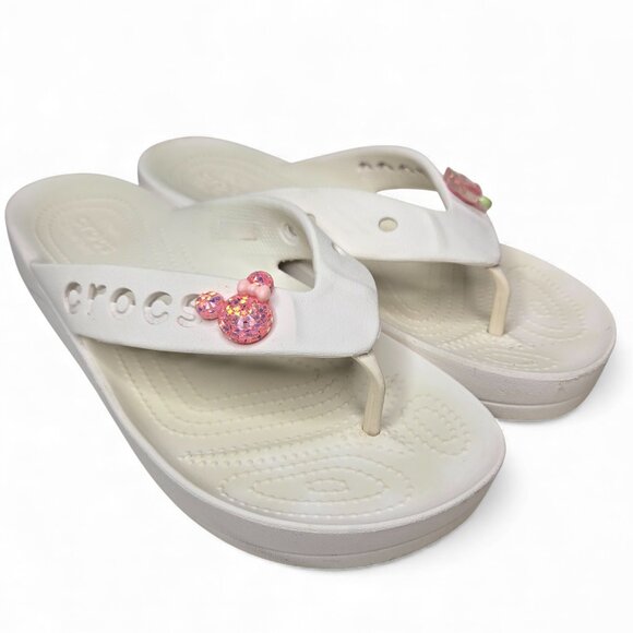 Crocs x Minnie Jibbitz Classic White Platform Flip Flop Thong Sandals 11 - Picture 1 of 12